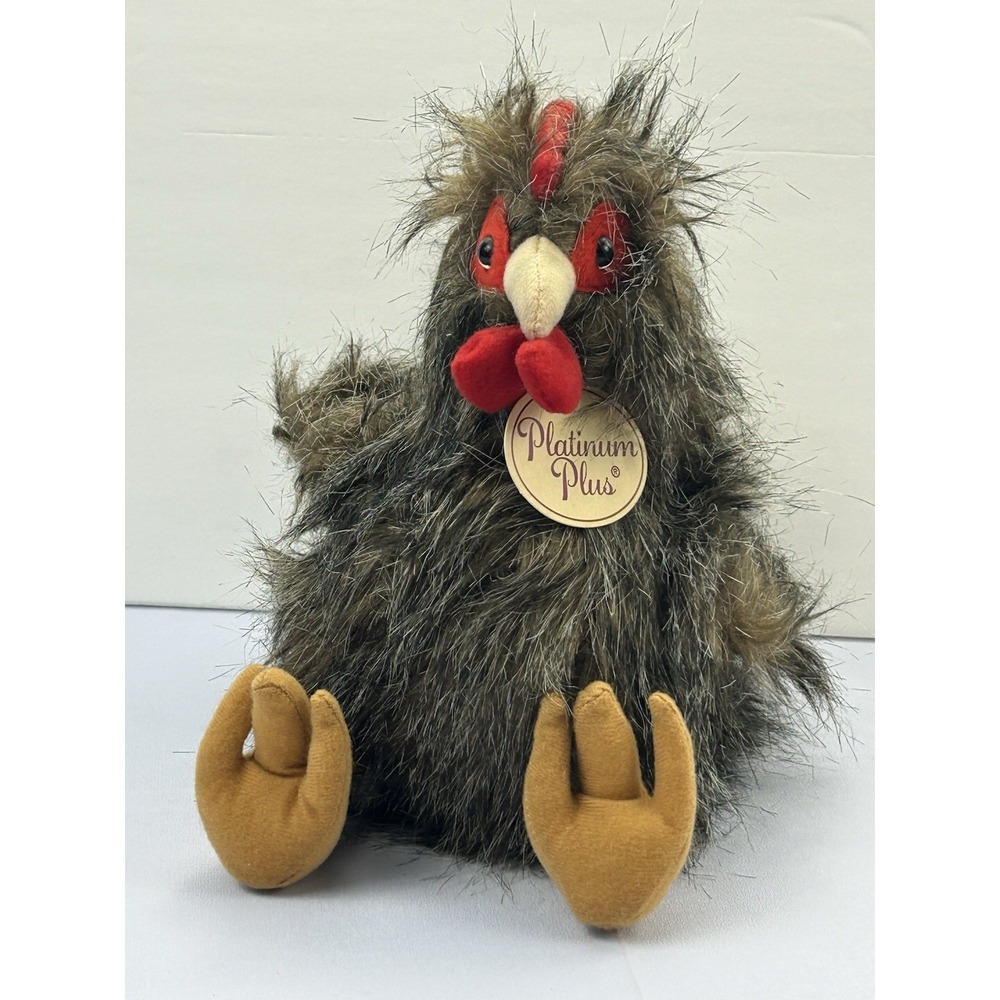 Dan Dee Platinum Plus Rooster Chicken Plush Faux Fur Farmhouse Decor 8" NWT